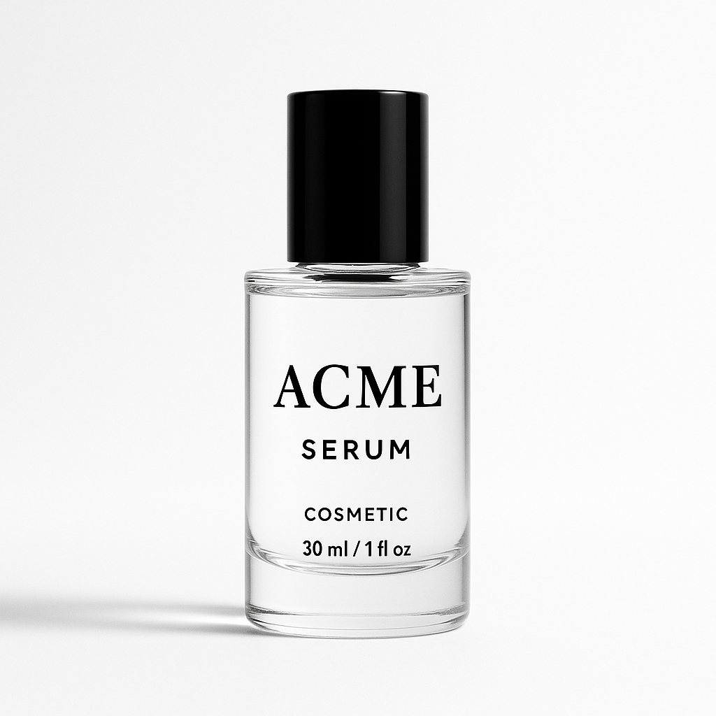 Minimal modern black and white cosmetic serum bottle, 30ml